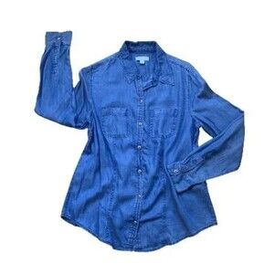 Charter Club Size Small Blue Top Long Sleeve Button Down Shirt Top.